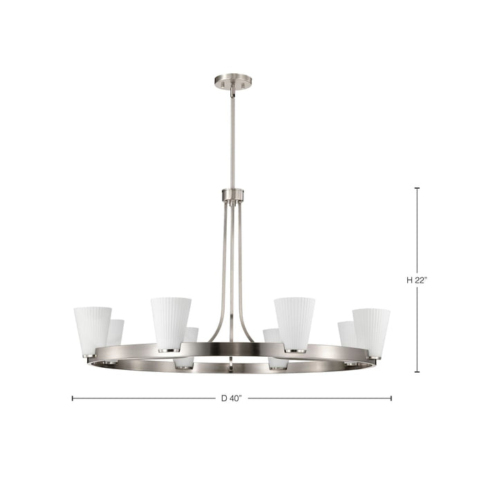Chandelier Nuvo 60-8739 Royale - 8 Light Chandelier - Brushed Nickel Finish - Ribbed White Glass Nuvo