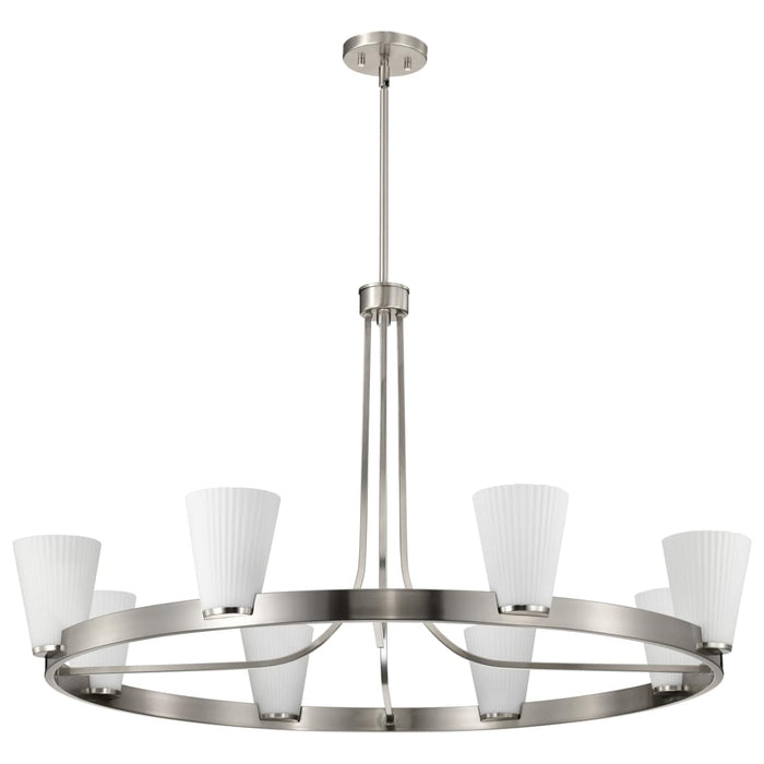 Chandelier Nuvo 60-8739 Royale - 8 Light Chandelier - Brushed Nickel Finish - Ribbed White Glass Nuvo