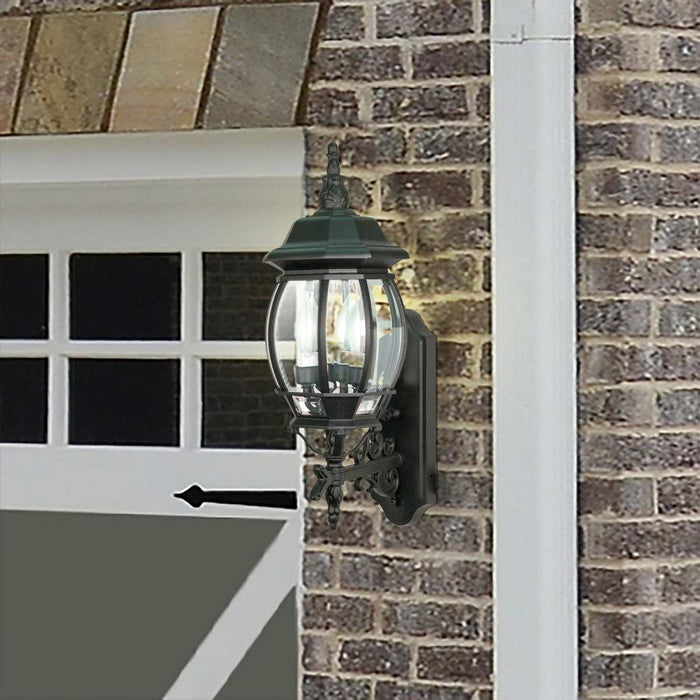 Wall Lantern Nuvo 60-890 Central Park - 3 Light - 22 in. - Wall Lantern with Clear Beveled Glass - Textured Black Finish Nuvo
