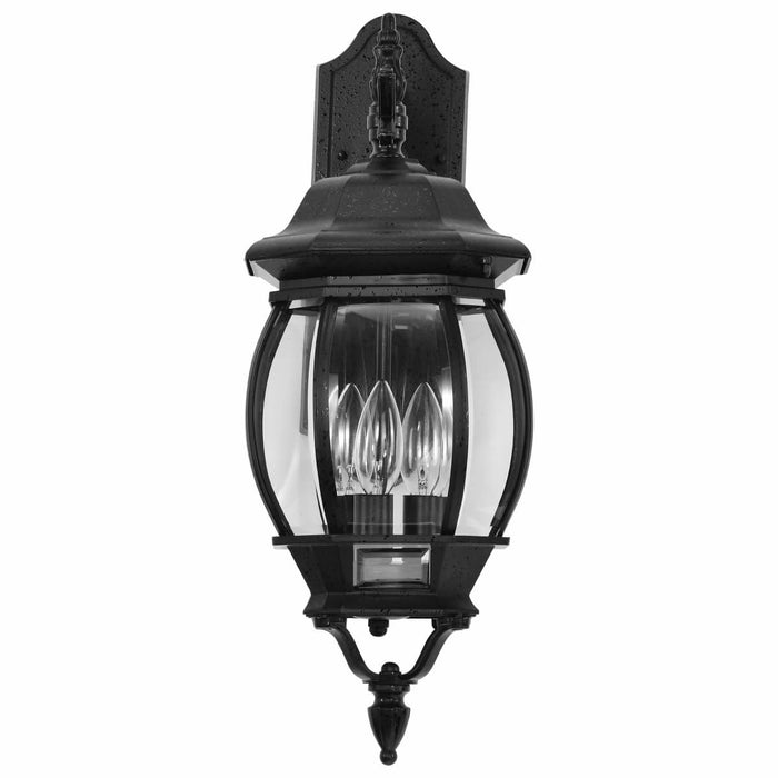 Wall Lantern Nuvo 60-893 Central Park - 3 Light - 22 in. - Wall Lantern with Clear Beveled Glass - Textured Black Finish Nuvo