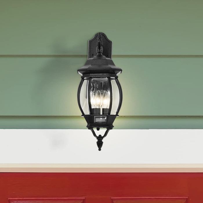 Wall Lantern Nuvo 60-893 Central Park - 3 Light - 22 in. - Wall Lantern with Clear Beveled Glass - Textured Black Finish Nuvo