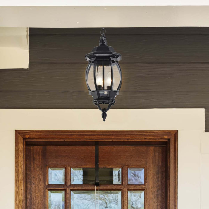 Hanging Lantern Nuvo 60-896 Central Park - 3 Light - 20 in. - Hanging Lantern with Clear Beveled Glass - Textured Black Finish Nuvo