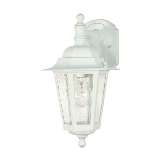Wall Lantern Nuvo 60-988 Cornerstone - 1 Light - 13 in. - Wall Lantern - Arm Down with Clear Seed Glass - White Finish Nuvo