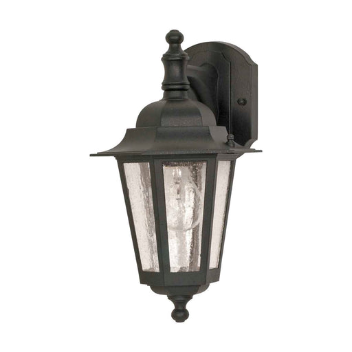 Wall Lantern Nuvo 60-990 Cornerstone - 1 Light - 13 in. - Wall Lantern - Arm Down with Clear Seed Glass - Textured Black Finish Nuvo