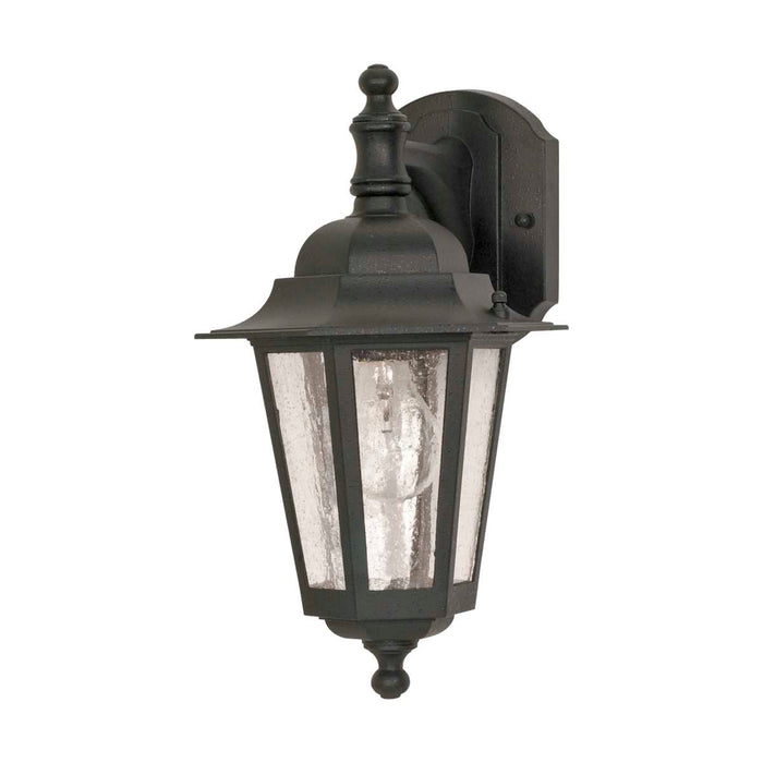 Wall Lantern Nuvo 60-990 Cornerstone - 1 Light - 13 in. - Wall Lantern - Arm Down with Clear Seed Glass - Textured Black Finish Nuvo