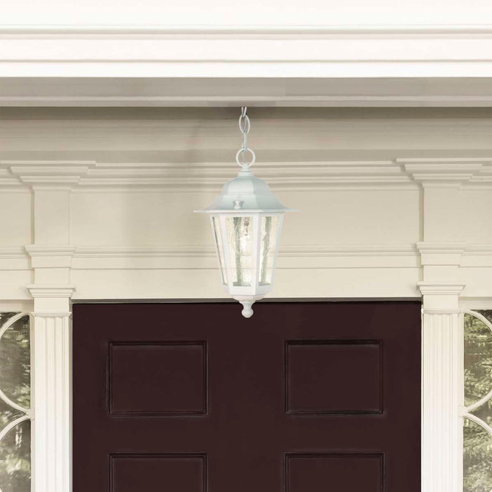 Hanging Lantern Nuvo 60-991 Cornerstone - 1 Light - 13 in. - Hanging Lantern with Clear Seed Glass - White Finish Nuvo