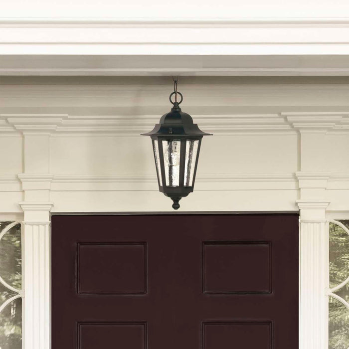 Hanging Lantern Nuvo 60-993 Cornerstone - 1 Light - 13 in. - Hanging Lantern with Clear Seed Glass - Textured Black Finish Nuvo