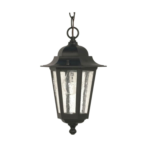 Hanging Lantern Nuvo 60-993 Cornerstone - 1 Light - 13 in. - Hanging Lantern with Clear Seed Glass - Textured Black Finish Nuvo