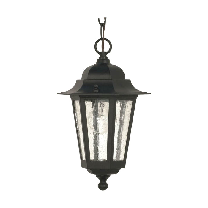 Hanging Lantern Nuvo 60-993 Cornerstone - 1 Light - 13 in. - Hanging Lantern with Clear Seed Glass - Textured Black Finish Nuvo