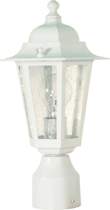 Post Lantern Nuvo 60-994 Cornerstone - 1 Light - 14 in. - Post Lantern with Clear Seed Glass - White Finish Nuvo