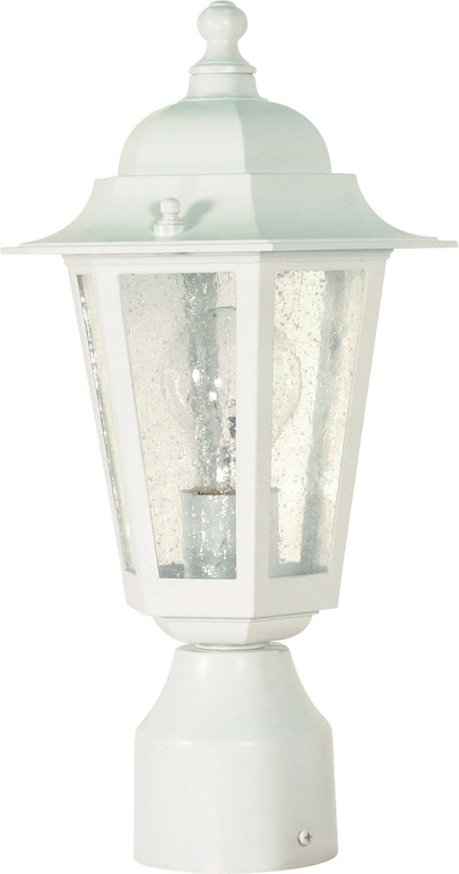 Post Lantern Nuvo 60-994 Cornerstone - 1 Light - 14 in. - Post Lantern with Clear Seed Glass - White Finish Nuvo