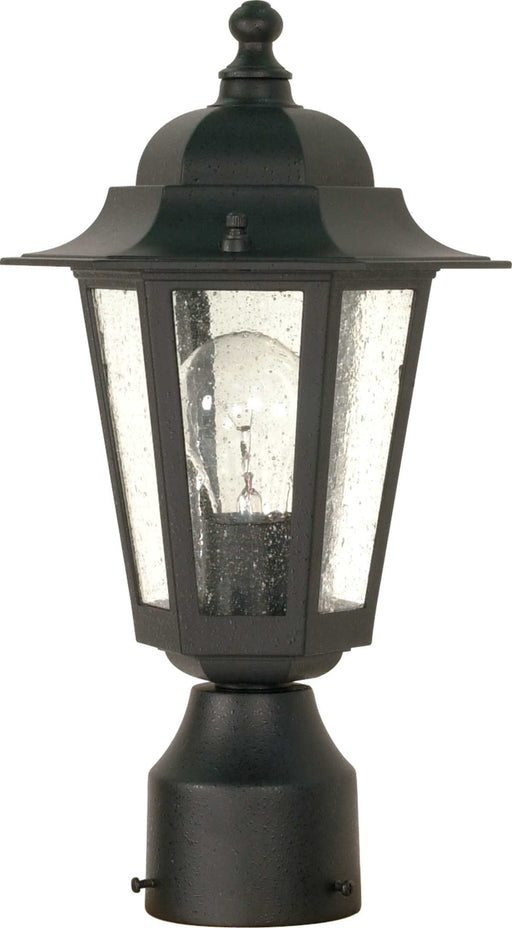 Post Lantern Nuvo 60-996 Cornerstone - 1 Light - 14 in. - Post Lantern with Clear Seed Glass - Textured Black Finish Nuvo