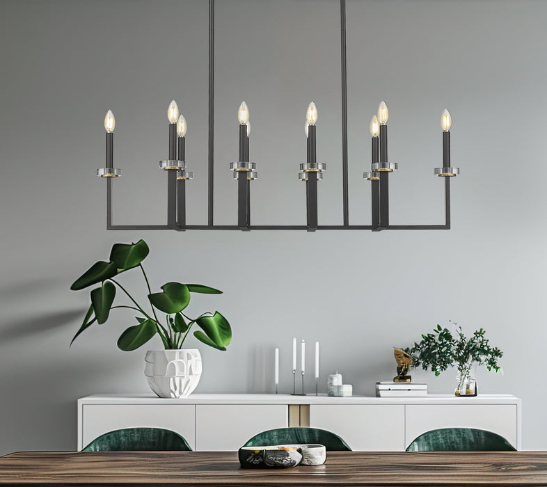 Linear Chandelier Z-Lite 6100-10L-MB Matte Black+mordern Gold Gaultier 10 Light Linear Chandelier Z-Lite