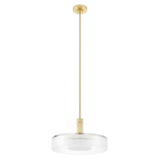 Convertible Pendant Thesis 207406A Como 18 inch 1 light Champagne Gold Convertible Pendant with Clear Ribbed and Opal Glass Shade THESIS