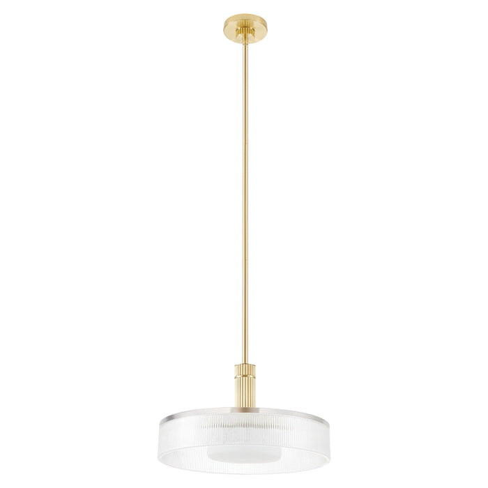 Convertible Pendant Thesis 207406A Como 18 inch 1 light Champagne Gold Convertible Pendant with Clear Ribbed and Opal Glass Shade THESIS