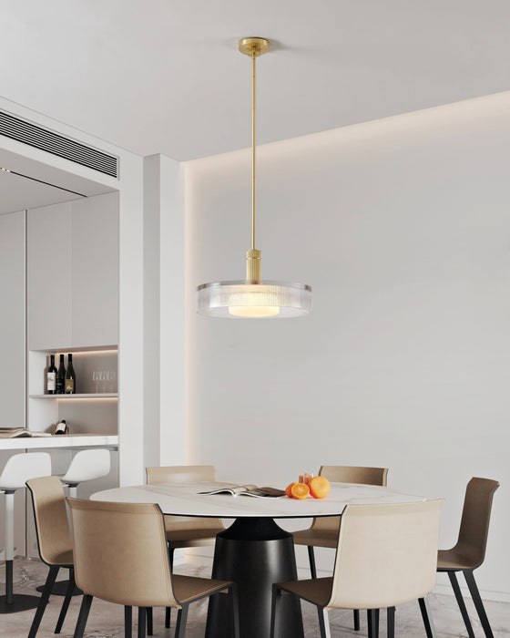 Convertible Pendant Thesis 207406A Como 18 inch 1 light Champagne Gold Convertible Pendant with Clear Ribbed and Opal Glass Shade THESIS