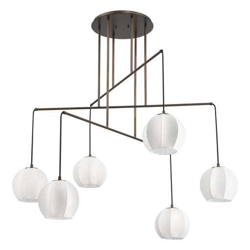 Chandelier Thesis 207791A Bryony 48 inch 6 light Forged Bronze Chandelier with White Synthetic Silk Shades THESIS