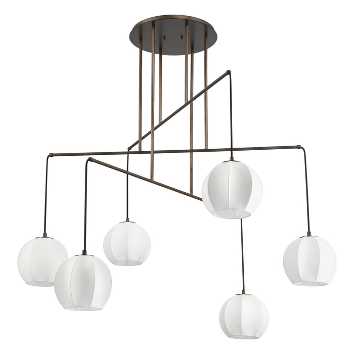 Chandelier Thesis 207791A Bryony 48 inch 6 light Forged Bronze Chandelier with White Synthetic Silk Shades THESIS