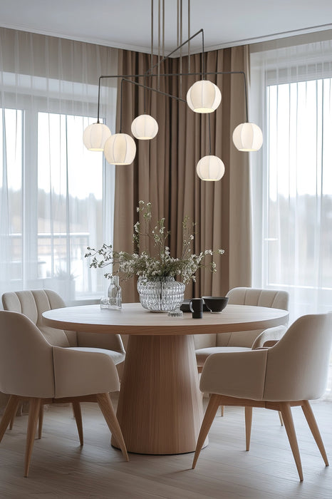 Chandelier Thesis 207791A Bryony 48 inch 6 light Forged Bronze Chandelier with White Synthetic Silk Shades THESIS