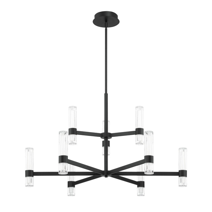 Chandelier Thesis 207312A Ristretto 42 inch 18 light Matte Black LED Chandelier with Clear Ribbed and White Acrylic Shades THESIS
