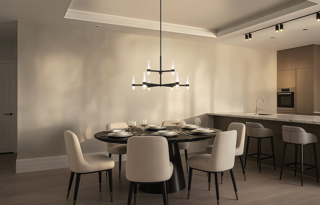 Chandelier Thesis 207312A Ristretto 42 inch 18 light Matte Black LED Chandelier with Clear Ribbed and White Acrylic Shades THESIS