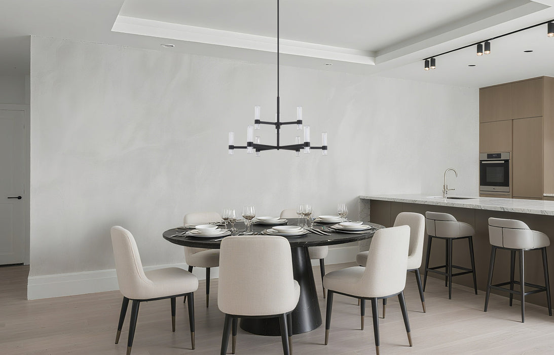 Chandelier Thesis 207312A Ristretto 42 inch 18 light Matte Black LED Chandelier with Clear Ribbed and White Acrylic Shades THESIS