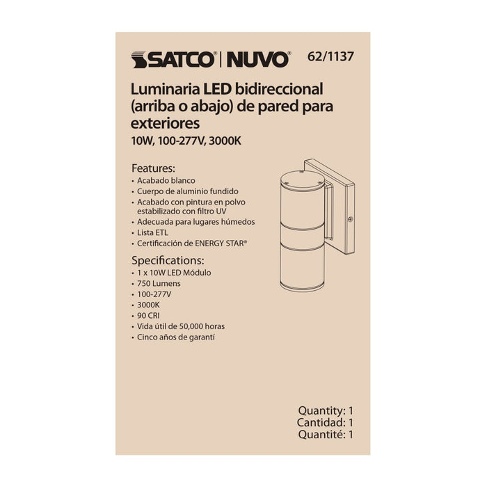 Sconce Nuvo 62-1137 1 Light - LED Small Up or Down Sconce Fixture - White Finish - 10W - 120/277V Nuvo
