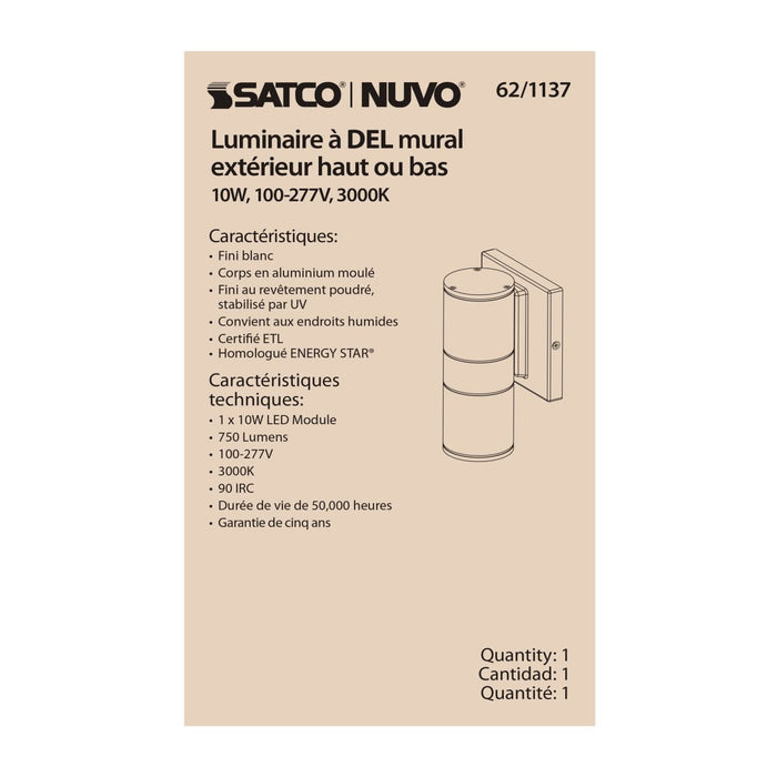 Sconce Nuvo 62-1137 1 Light - LED Small Up or Down Sconce Fixture - White Finish - 10W - 120/277V Nuvo