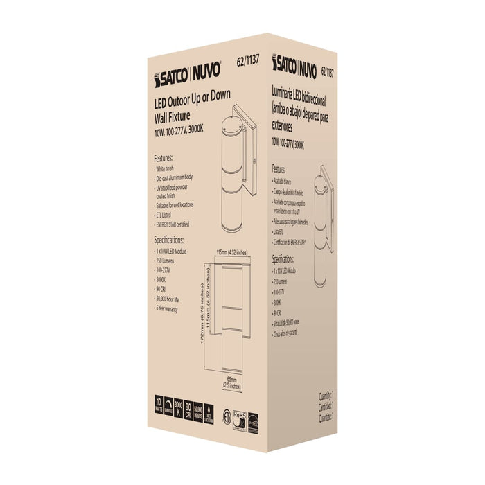 Sconce Nuvo 62-1137 1 Light - LED Small Up or Down Sconce Fixture - White Finish - 10W - 120/277V Nuvo
