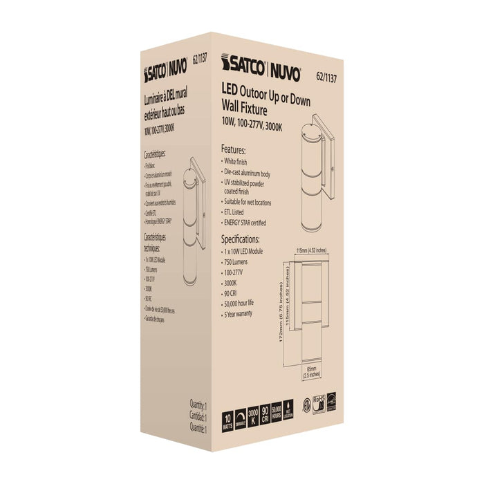 Sconce Nuvo 62-1137 1 Light - LED Small Up or Down Sconce Fixture - White Finish - 10W - 120/277V Nuvo