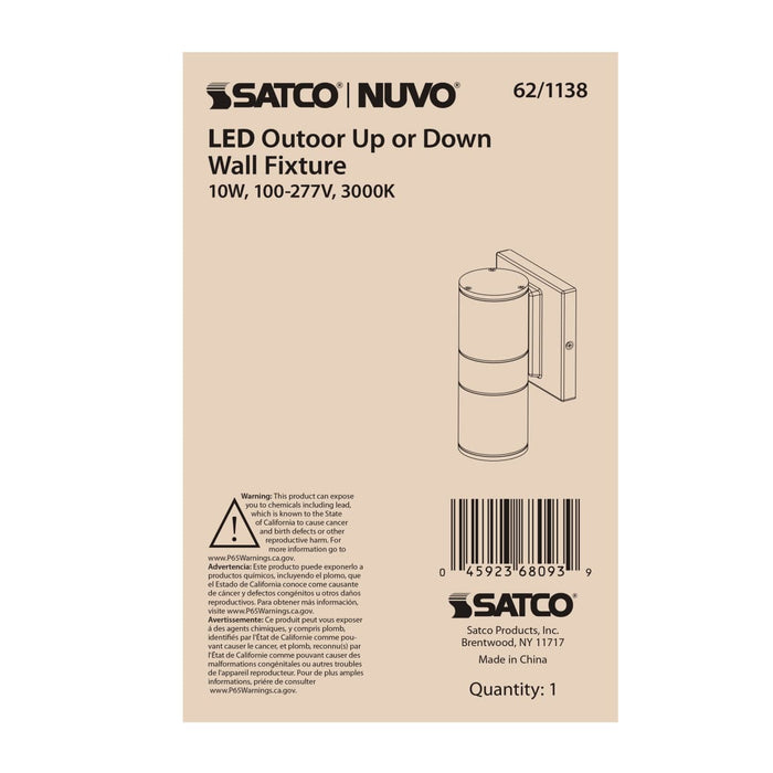 Sconce Nuvo 62-1138 1 Light - LED Small Up or Down Sconce Fixture - Black Finish - 10W - 120/277V Nuvo