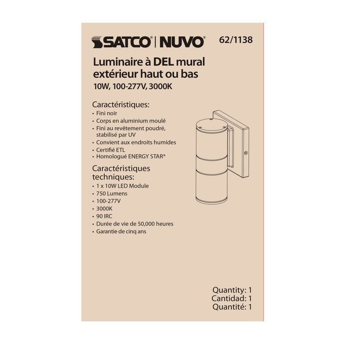 Sconce Nuvo 62-1138 1 Light - LED Small Up or Down Sconce Fixture - Black Finish - 10W - 120/277V Nuvo