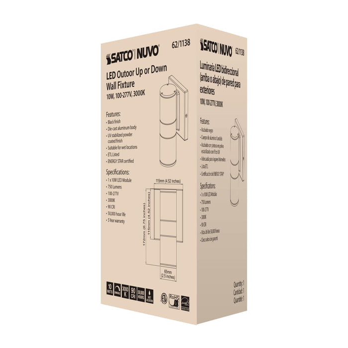 Sconce Nuvo 62-1138 1 Light - LED Small Up or Down Sconce Fixture - Black Finish - 10W - 120/277V Nuvo