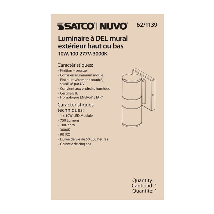 Sconce Nuvo 62-1139 1 Light - LED Small Up or Down Sconce Fixture - Bronze Finish - 10W - 120/277V Nuvo