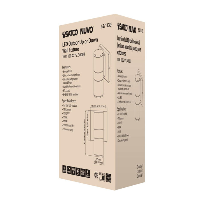 Sconce Nuvo 62-1139 1 Light - LED Small Up or Down Sconce Fixture - Bronze Finish - 10W - 120/277V Nuvo