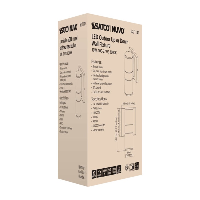 Sconce Nuvo 62-1139 1 Light - LED Small Up or Down Sconce Fixture - Bronze Finish - 10W - 120/277V Nuvo