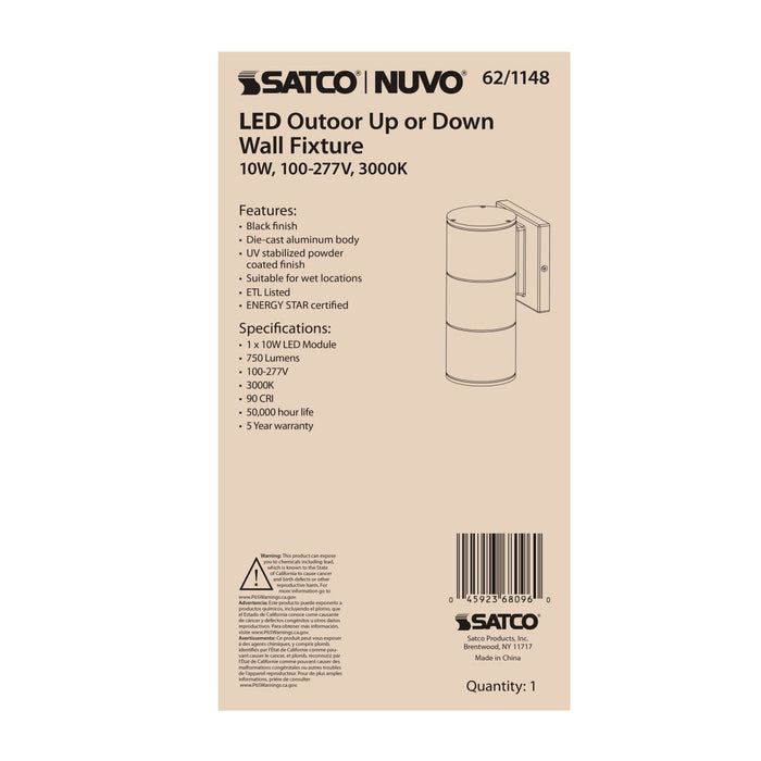 Sconce Nuvo 62-1148 1 Light - LED Large Up or Down Sconce Fixture - Black Finish - 10W - 120/277V Nuvo