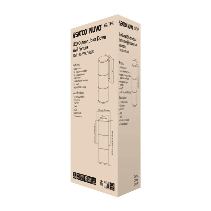 Sconce Nuvo 62-1149 1 Light - LED Large Up or Down Sconce Fixture - Bronze Finish - 10W - 120/277V Nuvo