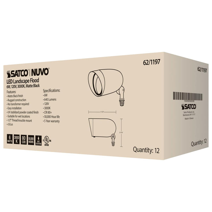 Flood Light Nuvo 62-1197 LED Landscape Flood - 6 Watt - Matte Black Finish - 3000K - 120 Volt Nuvo