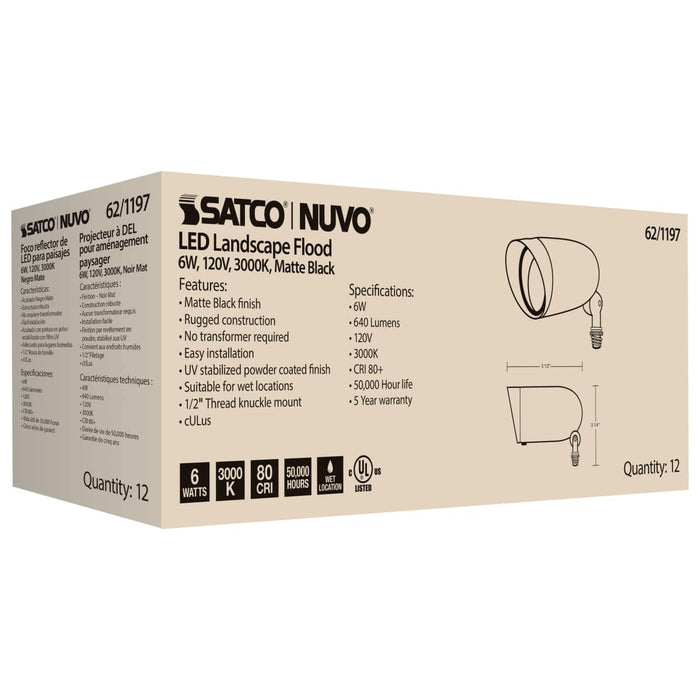 Flood Light Nuvo 62-1198 LED Landscape Flood - 9 Watt - Matte Black Finish - 3000K - 120 Volt Nuvo