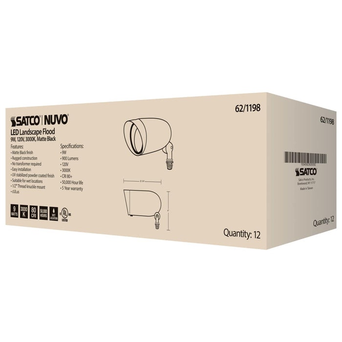Flood Light Nuvo 62-1198 LED Landscape Flood - 9 Watt - Matte Black Finish - 3000K - 120 Volt Nuvo