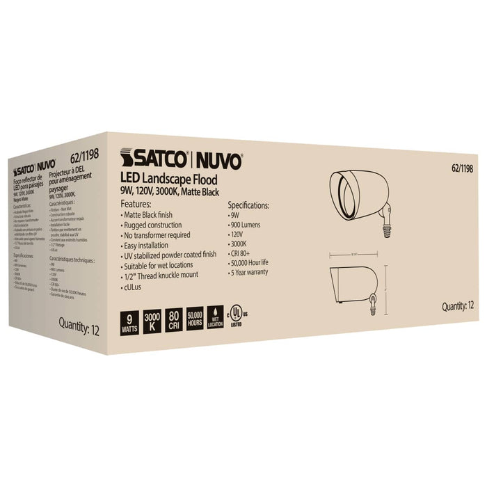 Flood Light Nuvo 62-1198 LED Landscape Flood - 9 Watt - Matte Black Finish - 3000K - 120 Volt Nuvo
