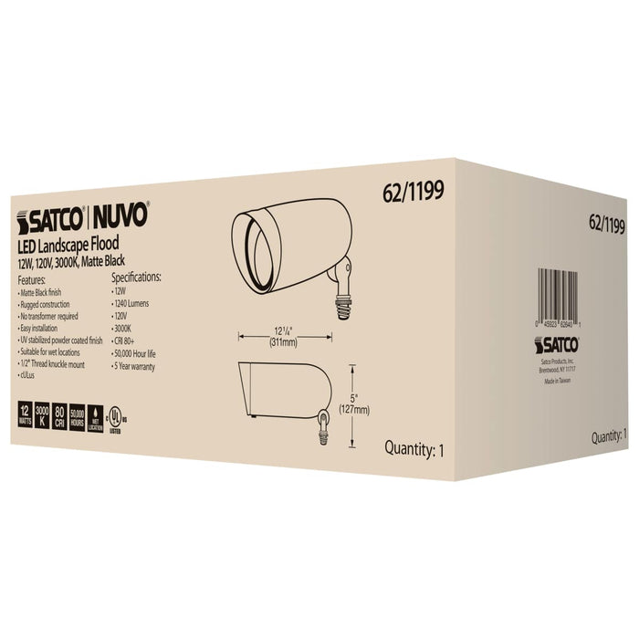 Flood Light Nuvo 62-1199 LED Landscape Flood - 12 Watt - Matte Black Finish - 3000K - 120 Volt Nuvo