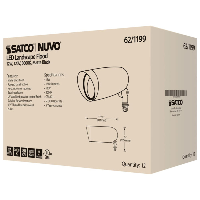 Flood Light Nuvo 62-1199 LED Landscape Flood - 12 Watt - Matte Black Finish - 3000K - 120 Volt Nuvo