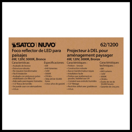 Flood Light Nuvo 62-1200 LED Landscape Flood 6W - Bronze Finish - 3000K Nuvo