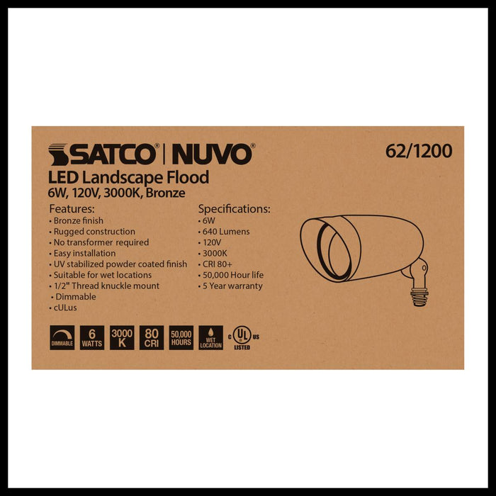 Flood Light Nuvo 62-1200 LED Landscape Flood 6W - Bronze Finish - 3000K Nuvo