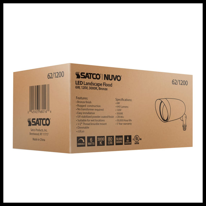 Flood Light Nuvo 62-1200 LED Landscape Flood 6W - Bronze Finish - 3000K Nuvo