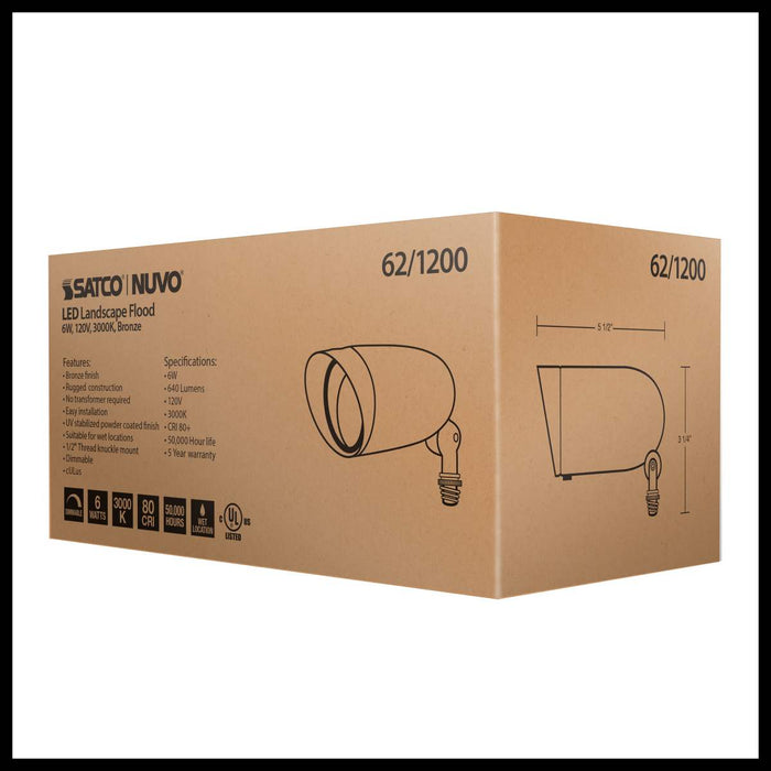 Flood Light Nuvo 62-1200 LED Landscape Flood 6W - Bronze Finish - 3000K Nuvo
