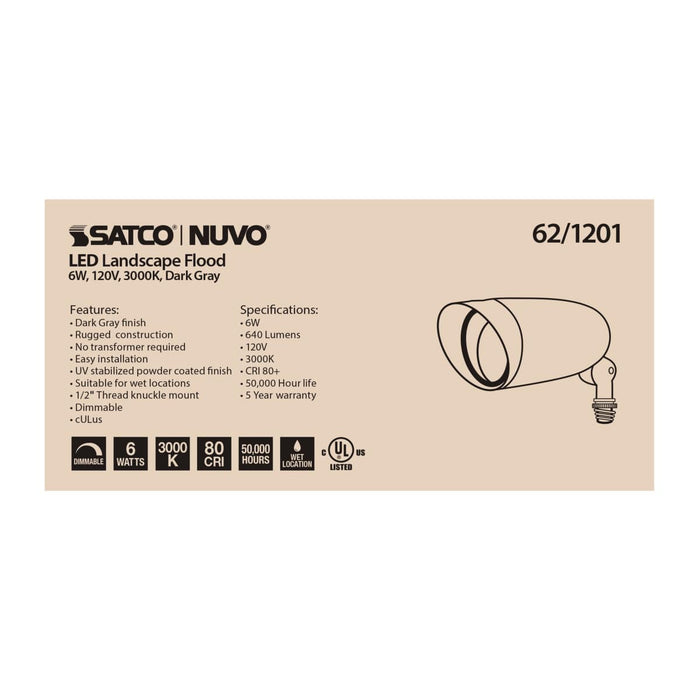 Flood Light Nuvo 62-1201 LED Landscape Flood 6W - Dark Gray Finish Nuvo
