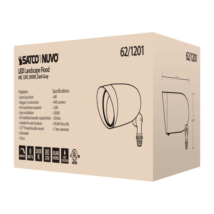 Flood Light Nuvo 62-1201 LED Landscape Flood 6W - Dark Gray Finish Nuvo